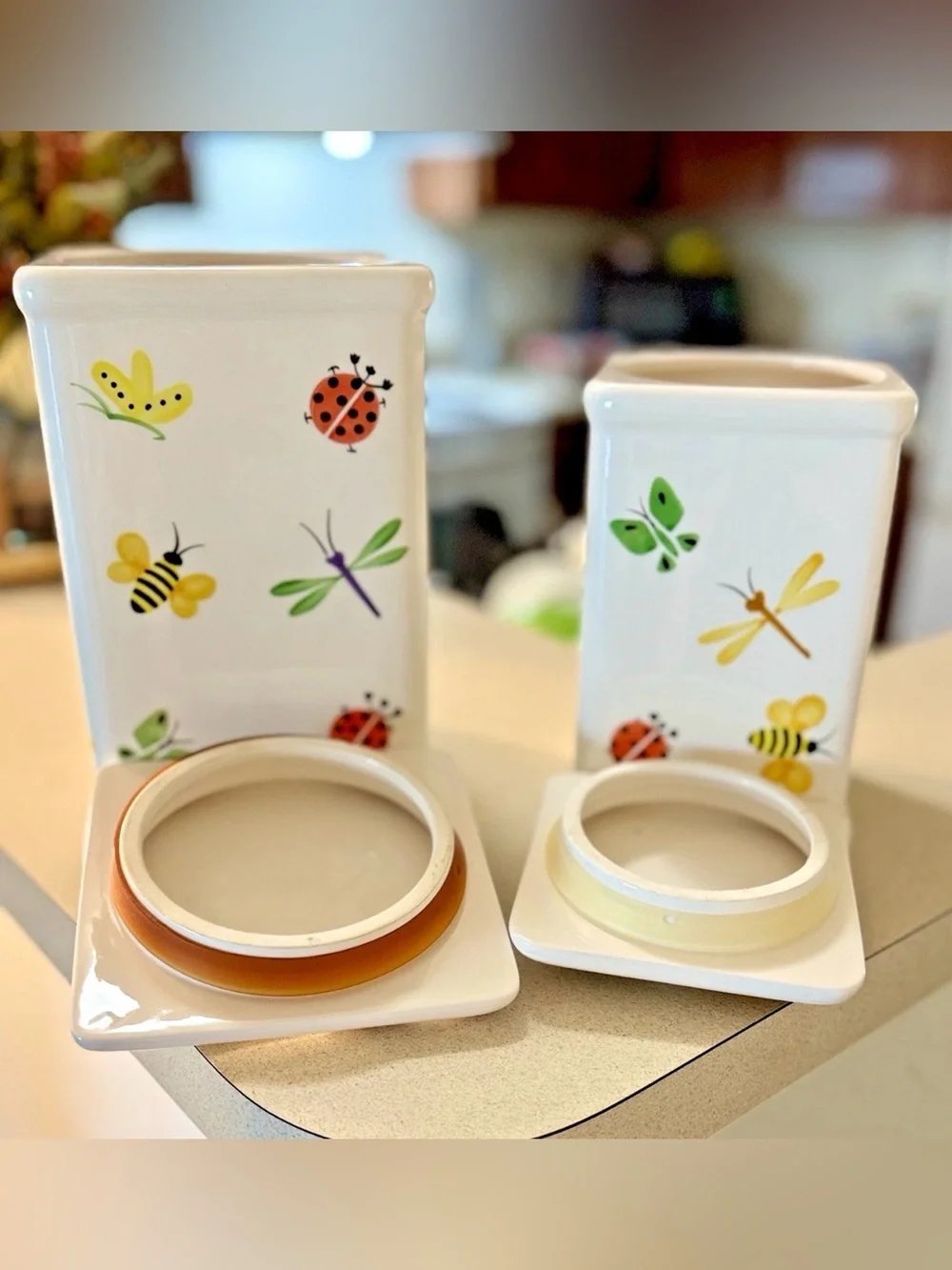 Vintage Frank Richman Hug Bug Ceramic Kitchen Canister Set Large & Small 2-Piece